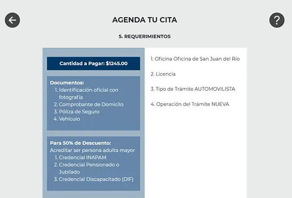 Agendar cita para licencia de conducir en Saln Juan del Rio, Querétaro