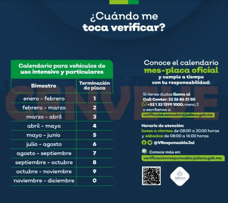 Calendario de la verificación responsable en Jalisco